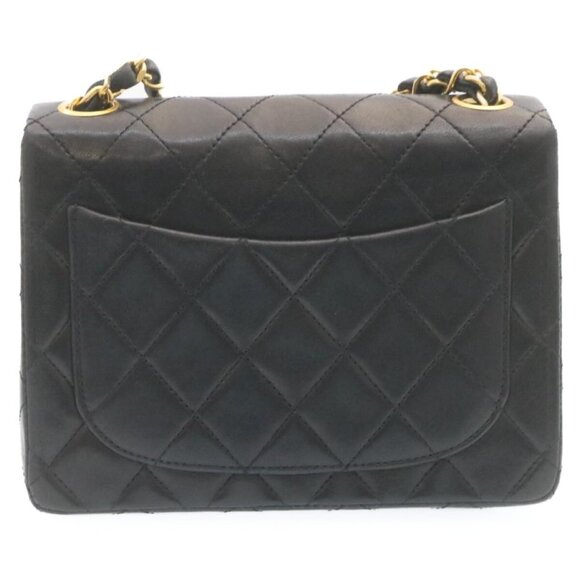 CHANEL Mini Matelasse Chain Flap Shoulder Bag Lamb Skin Black Gold Auth 28471AM - Picture 3 of 16
